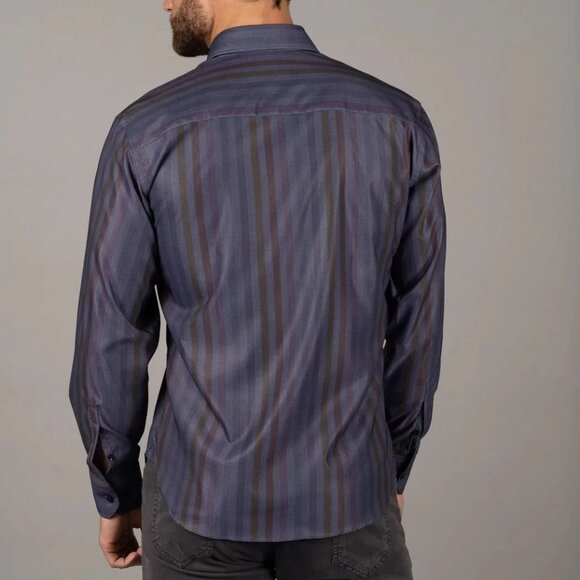 American Heritage Navy Striped Performance Stretch Shirt - Picture 2 of 2